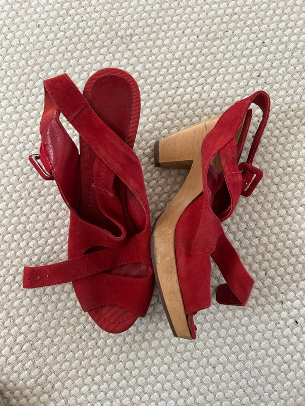 Zara Red Suede Chunky Heel Sandals size 40